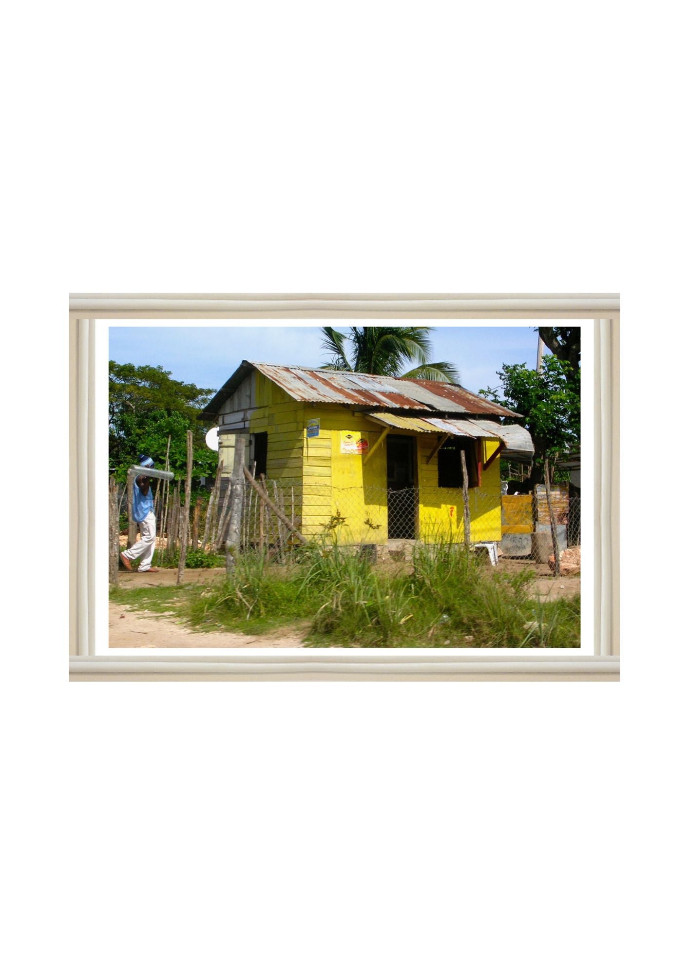 Rustic Framed Yellow House with Traditional Zinc Roof - Rural Jamaica