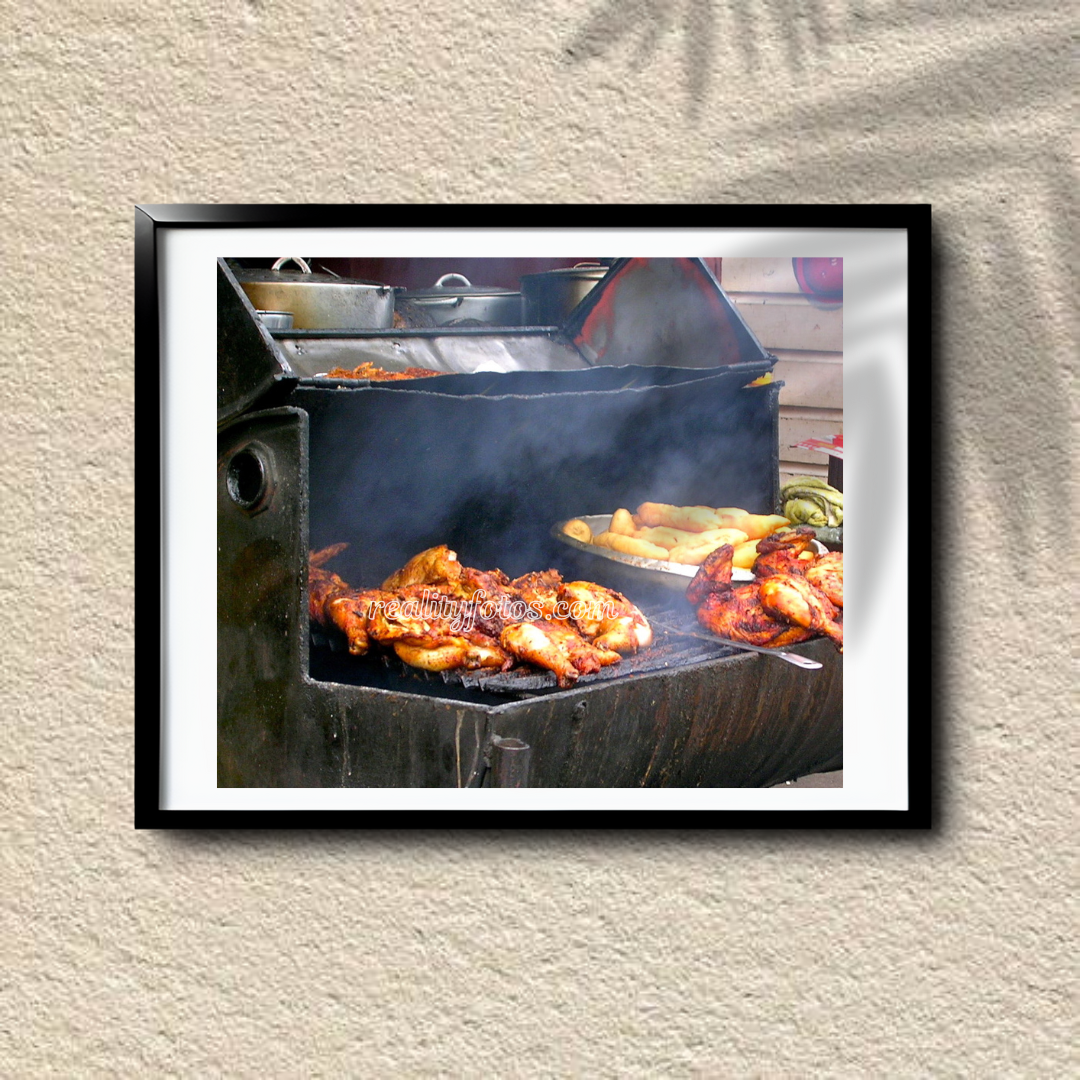 Jerk Chicken in the Making - Jamaica Traditional Outdoor Cooking