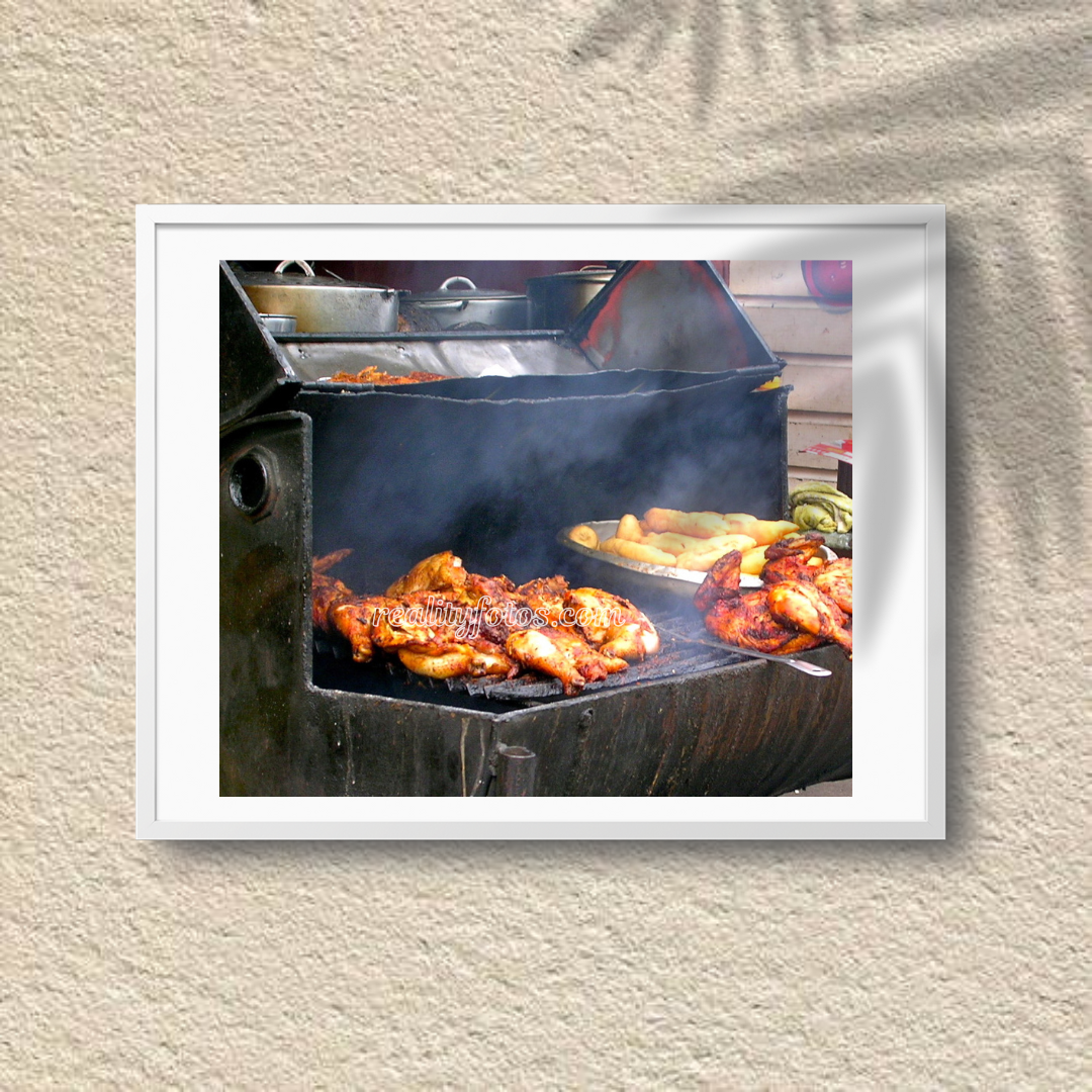 Jerk Chicken in the Making - Jamaica Traditional Outdoor Cooking