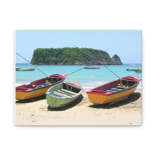 Wall Art - Fishing Boats on a Jamaican Beach - Matte Canvas, Stretched on Wodden Frame