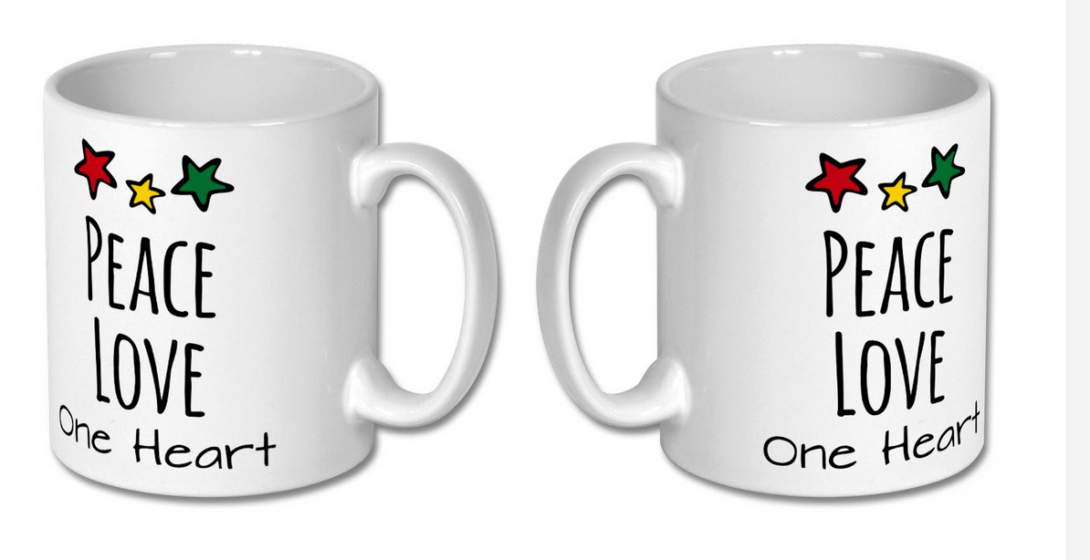 Mugs, 1oz Ceramic - Peace, Love, One Heart Mug