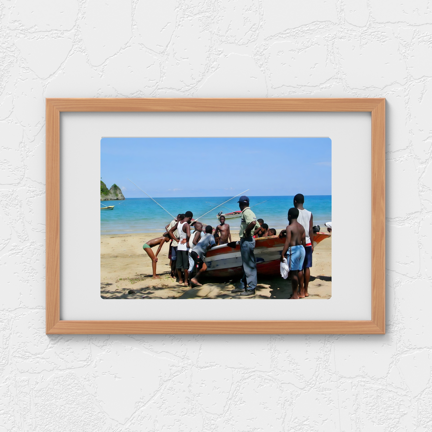 Boys Gather Around Fishing Boat - Beachside Adventure