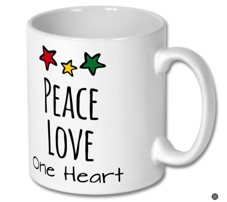 T-Shirt & Mug Gift Set - Peace, Love, One Heart, Positive Vibes, Inspirational Gift