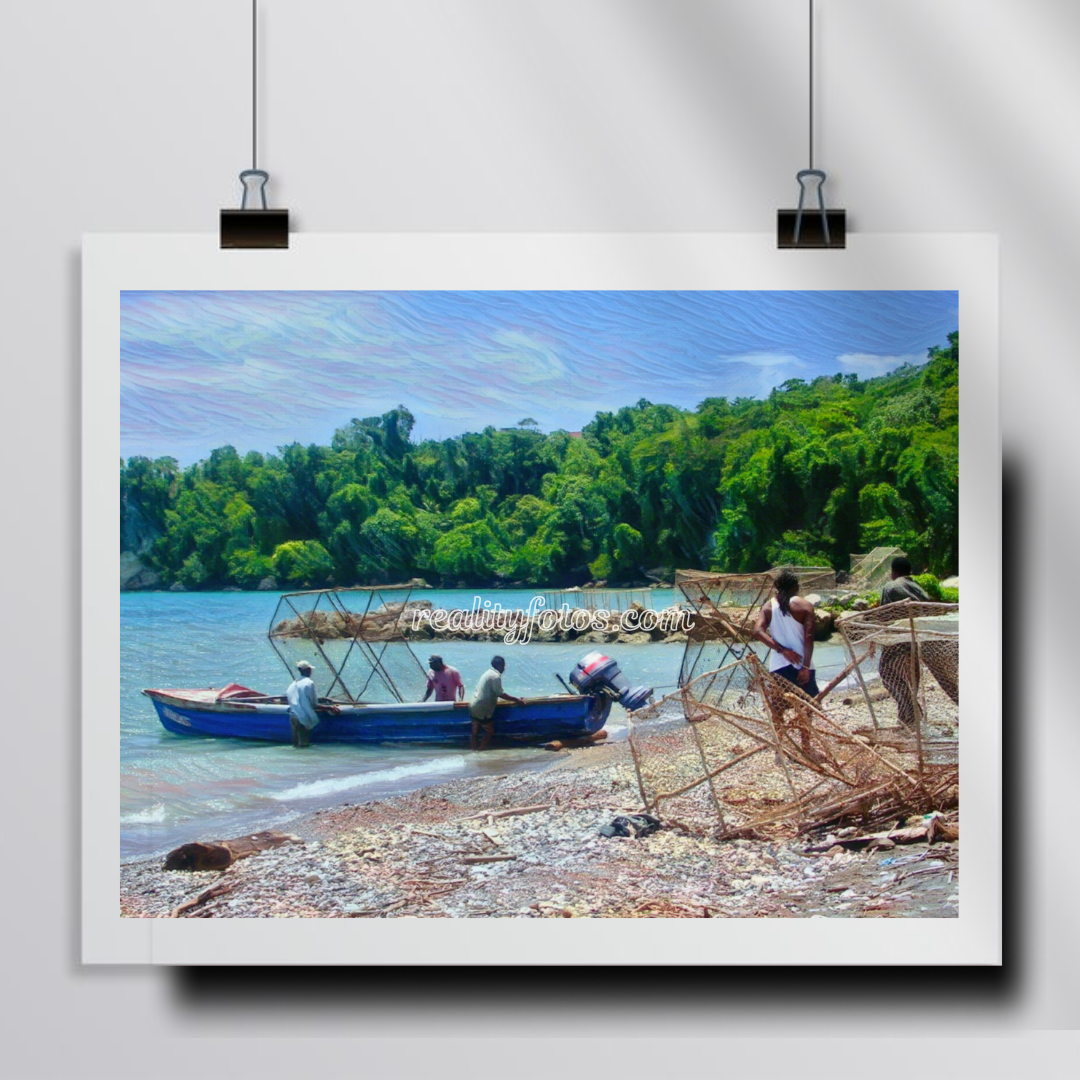 Jamaican Fishing Men Heading Out to Sea
