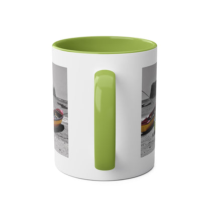 Port Maria Beach Mug – Colorful Boats with Black & White Jamaican Seascape