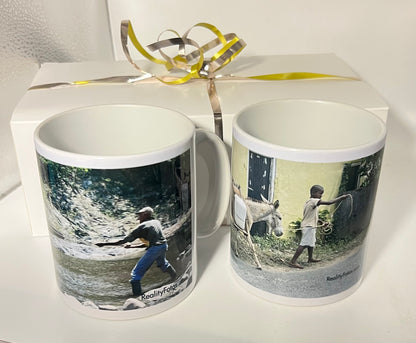 2 Mugs - Gift Set - Man & Boy with Donkey, Images of Rural Jamaica:
