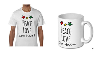 T-Shirt & Mug Gift Set - Peace, Love, One Heart, Positive Vibes, Inspirational Gift