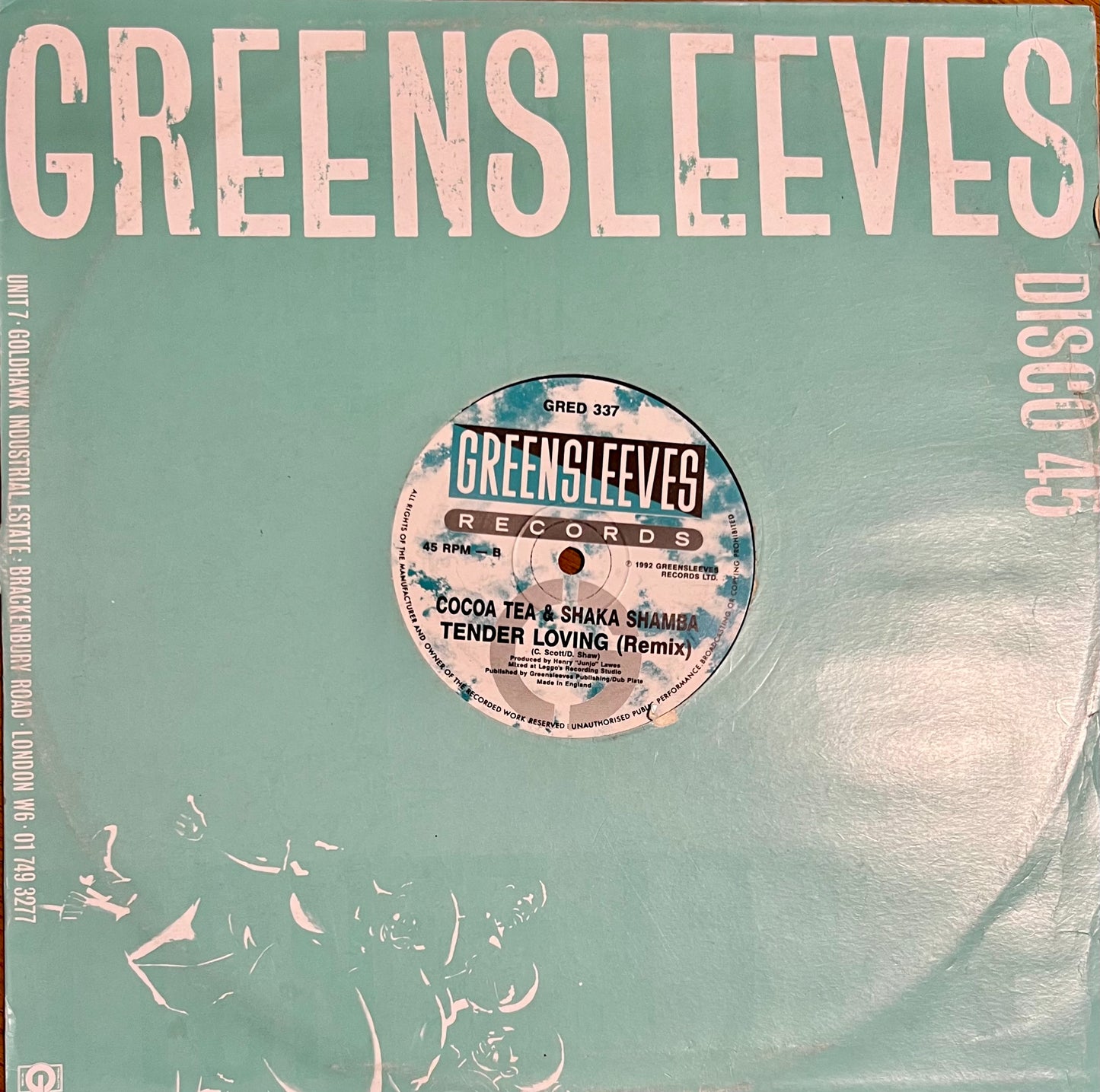 Cocoa Tea & Shaka Shamba, Greensleeves, Tender Loving (Disco 45) – Lovers’ rock reggae