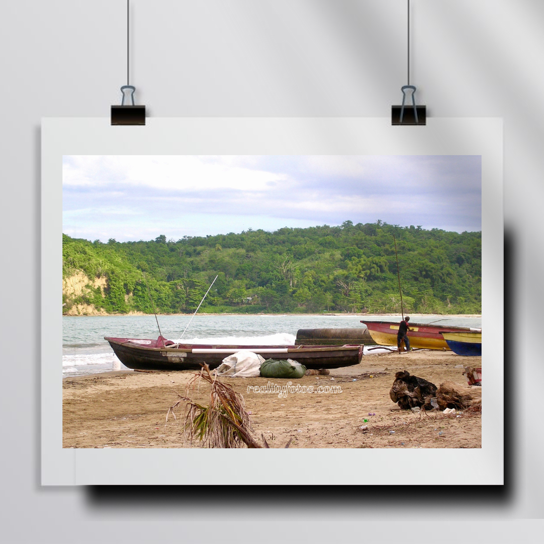Fishing Beach with Backdrop of Mountain - Early Morning