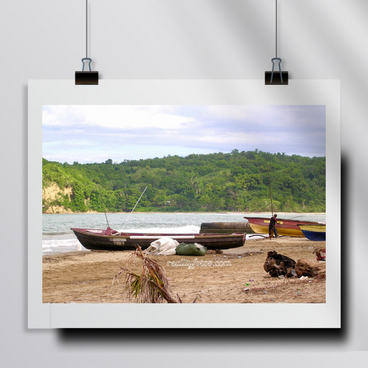 Fishing Beach with Backdrop of Mountain - Early Morning